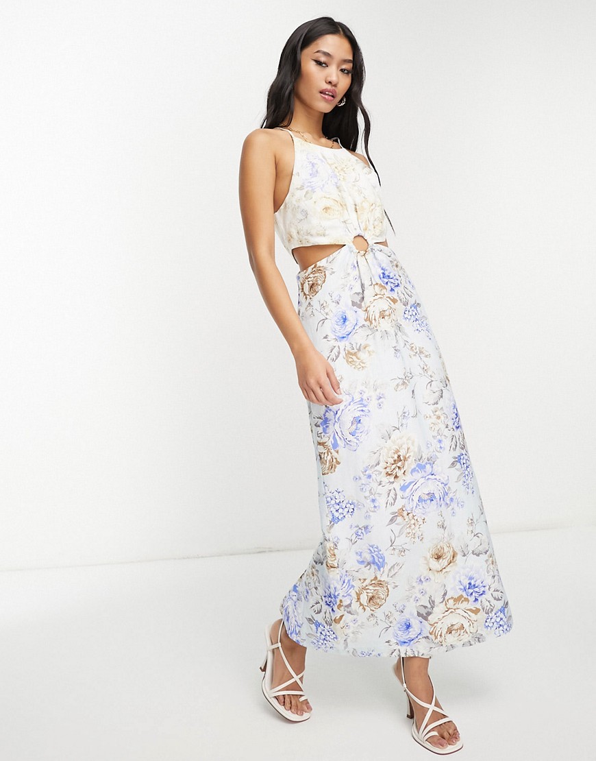 Forever New cut out waist maxi dress in contrast floral-Multi
