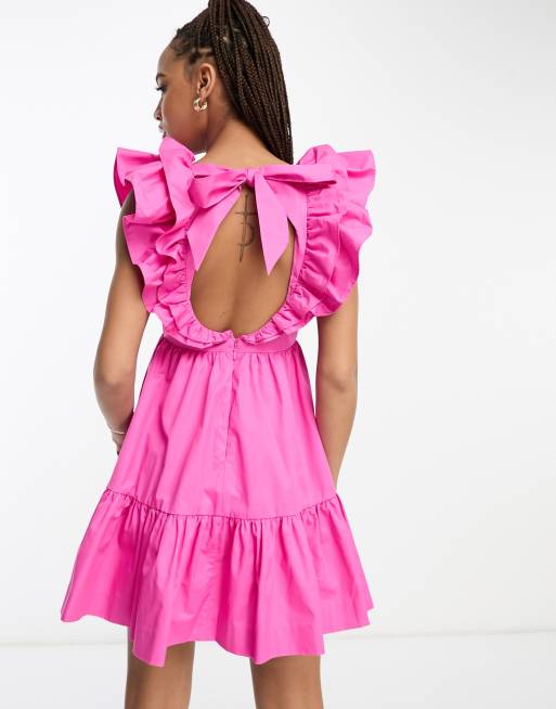 Forever New cut out waist ruffle sleeve mini dress in pink | ASOS