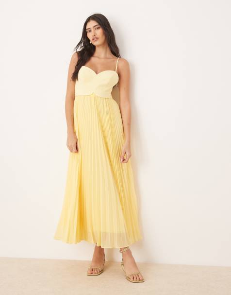 Forever New contrast bust pleated maxi dress in lemon