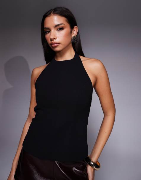 Forever New halter backless peplum top co-ord in black