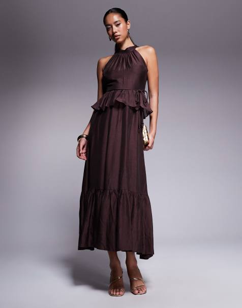 Forever New drop hem maxi dress in chocolate