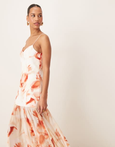 Forever New sheer drop hem maxi dress in apricot floral