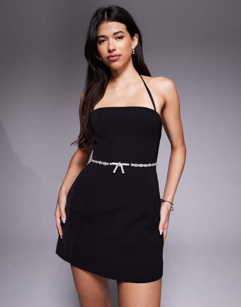 Forever New diamante bow structured mini dress in black