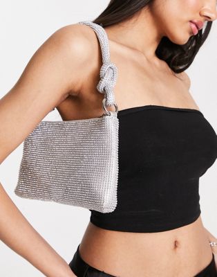Forever New diamante knot grab bag in silver