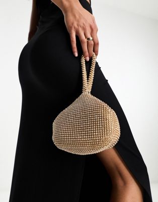 Forever New diamante pouch bag in soft gold