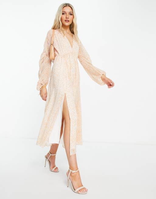 Forever New - Diepuitgesneden midaxi-jurk met gerimpelde mouwen in zachte luipaardprint