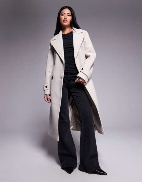Forever New double breasted trench coat in stone - view 1
