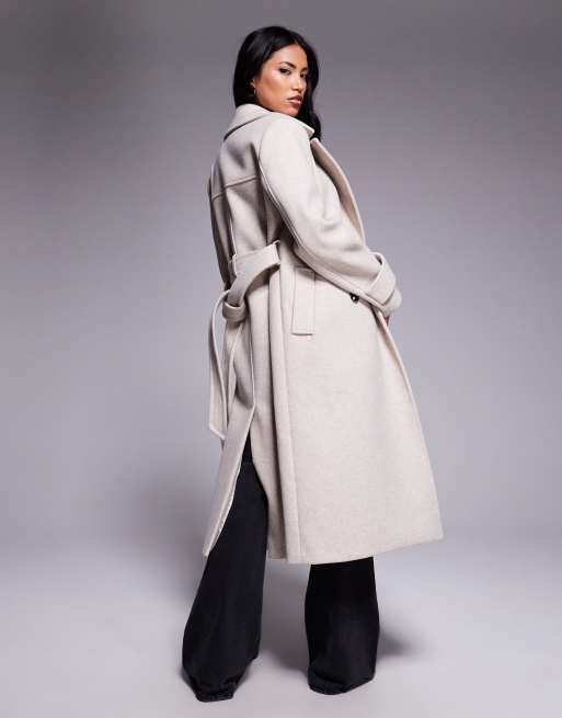Forever New double breasted trench coat in stone ASOS