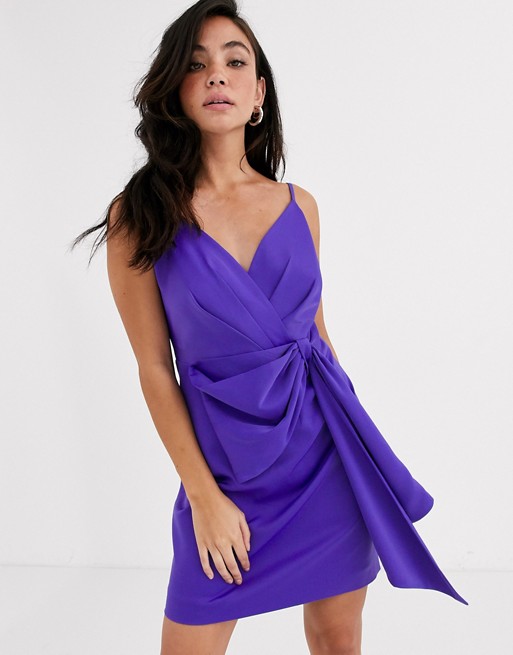 Forever New draped bow mini dress in purple | ASOS