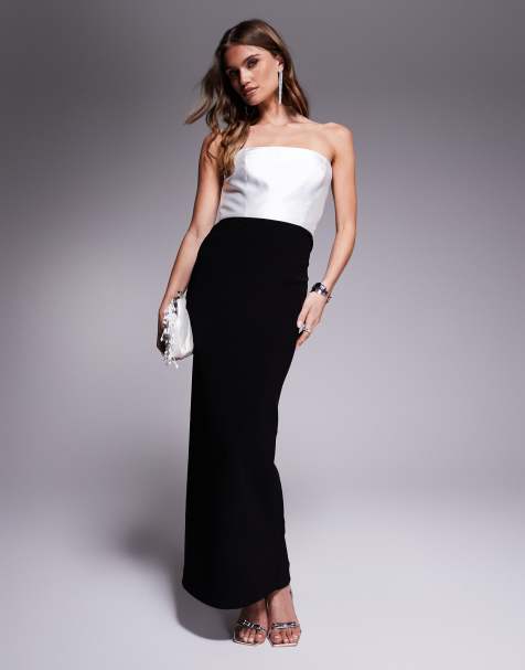 Forever New – Drapiertes Maxikleid mit Kontrast-Design in Schwarz und Weiß - view 1