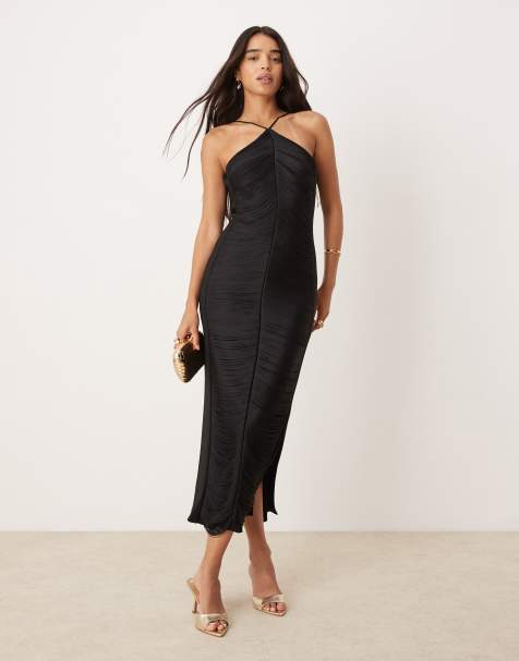 Forever New draping fringe midaxi dress in black