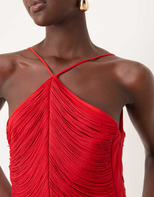 Forever New draping fringe midaxi dress in red