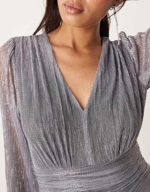 forever new silver dress Forever 21 Soft Metallic Foil Silver Dress W/ Tie Adjustable M New W/Tag  RARE