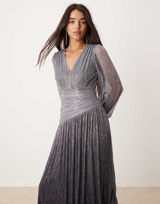 forever new silver dress Forever New drop hem asymmetric plisse maxi dress in silver ombre
