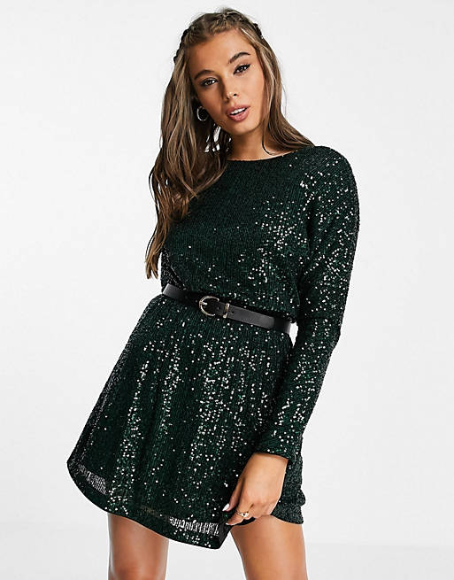 Forever New dropback batwing mini dress in forest green