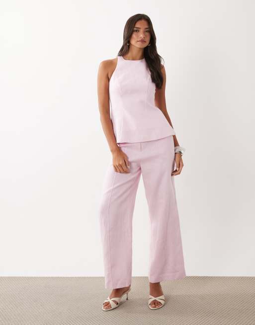 Forever New – Elegante Hose aus Leinenmix in Hellrosa mit weitem Bein, Kombiteil, 2 von 5