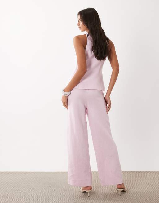 Forever New – Elegante Hose aus Leinenmix in Hellrosa mit weitem Bein, Kombiteil, 4 von 5