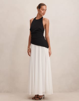 Forever New - Elise - Robe mi-longue dos nu effet color block contrastant - Noir et blanc-Multicolore