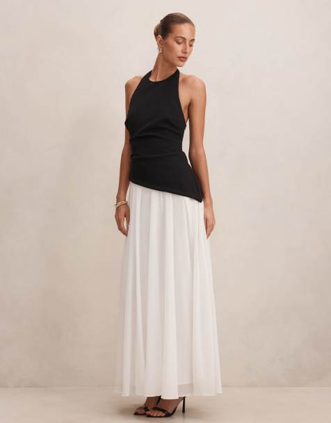 Forever New - Elise - Robe mi-longue dos nu effet color block contrastant - Noir et blanc - view 1