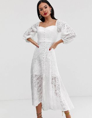 Forever New embroidered bardot dress in white
