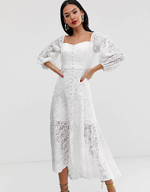 Forever New embroidered bardot dress in white | ASOS