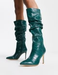 [Forever New] Forever New exclusive knee-high boots in emerald croc-Green 36 Black