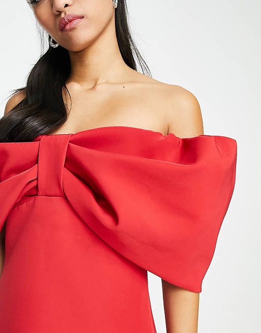 Forever New fallen shoulder bow mini dress in red