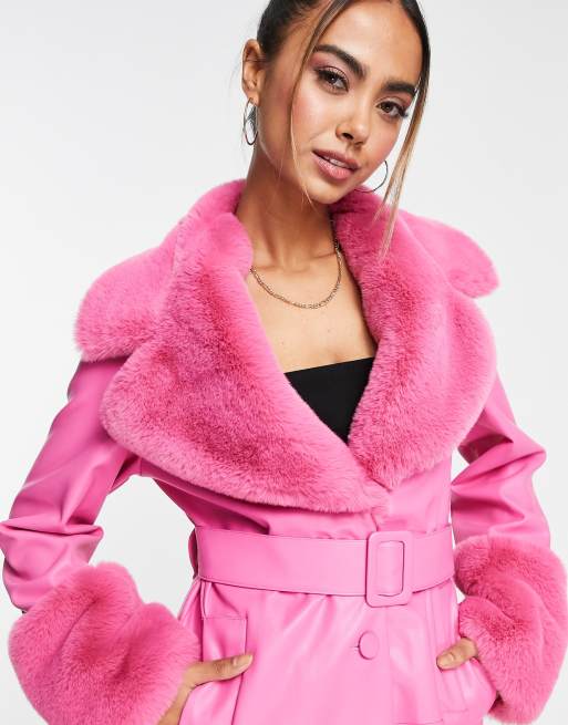 Belted Pink Fur Coats Calvin Klein Pink Jacket Calvin Klein Calvin