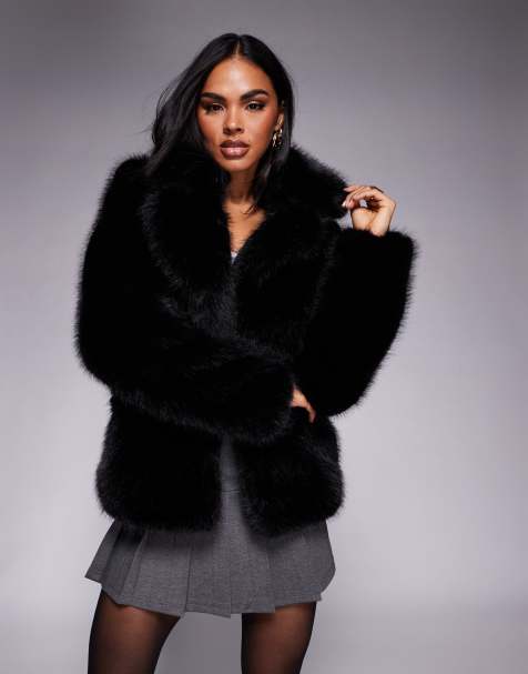 Forever New faux fur coat in black - view 1