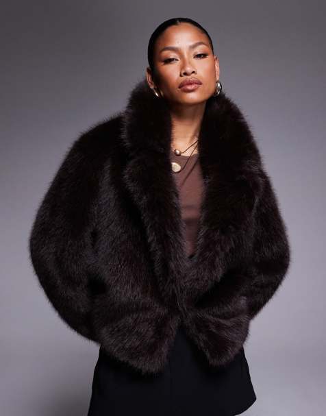 Forever New faux fur coat in chocolate - view 1