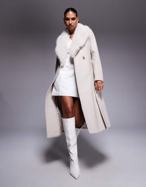Forever New faux fur collar coat in stone, 2 of 4