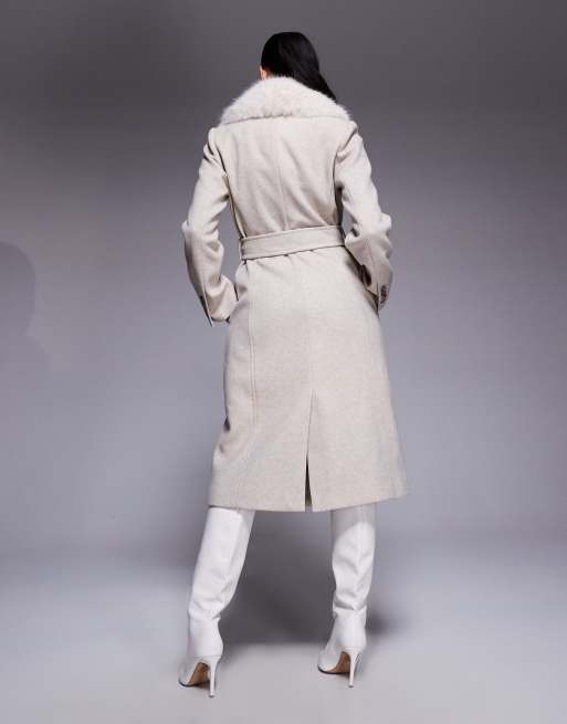 Forever New faux fur collar coat in stone, 3 of 4