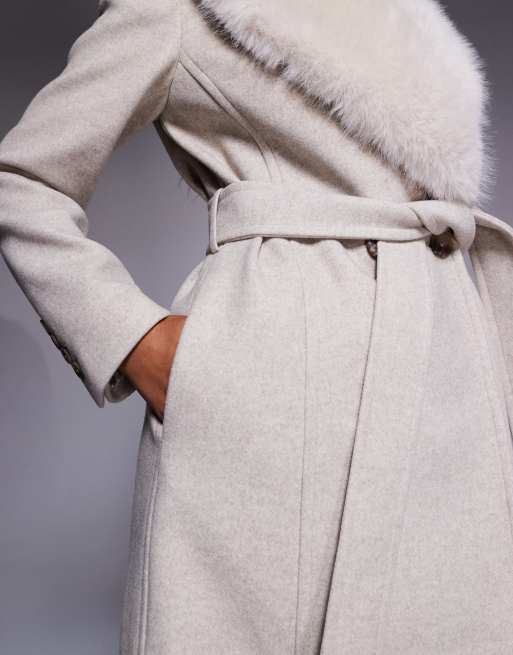 Forever New faux fur collar coat in stone, 4 of 4