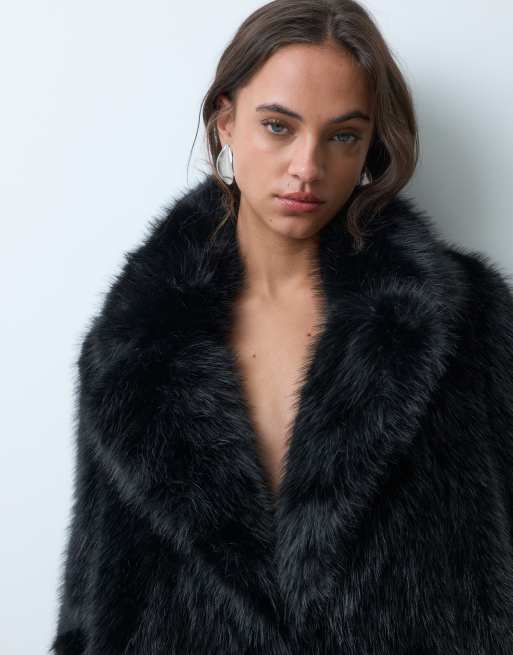 Forever New faux-fur Longline-Mantel in Schwarz, 2 von 5