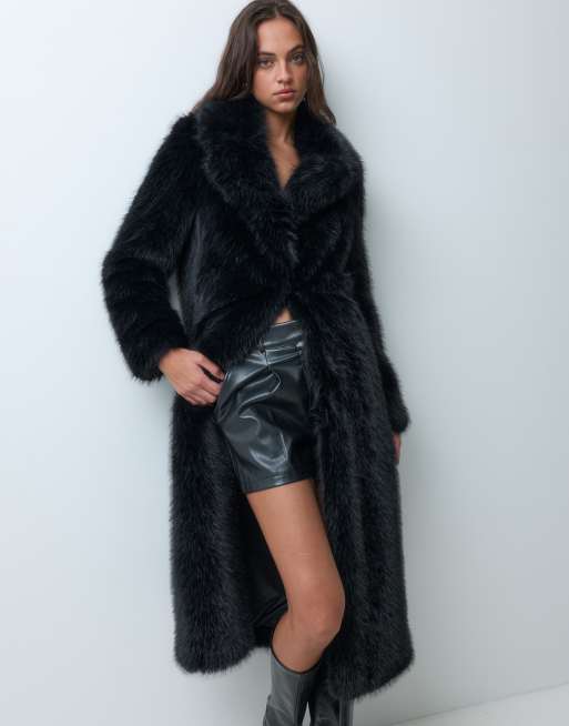 Forever New faux-fur Longline-Mantel in Schwarz, 3 von 5