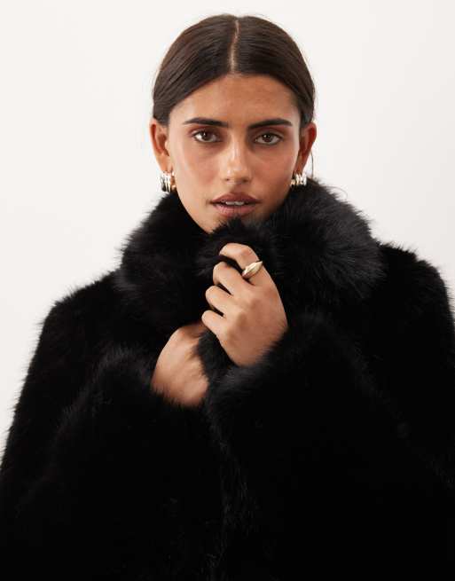 Forever New Faux-Fur-Mantel mit Reverskragen in Schwarz, 4 von 4