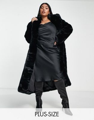 Forever New faux fur maxi coat in black