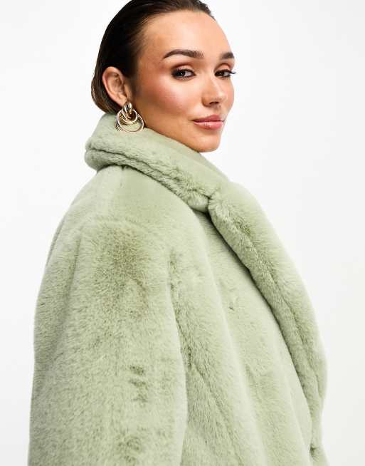 Olive green faux outlet fur coat