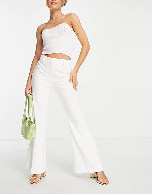 Forever New flared tailored pants in ivory