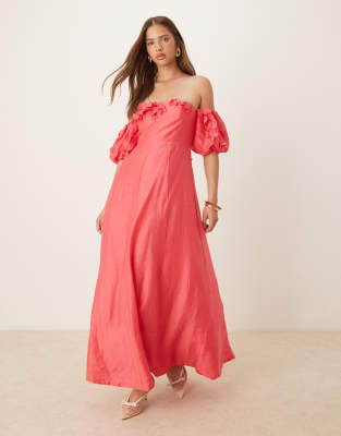 Forever New floral applique midaxi dress in bright pink - view 1