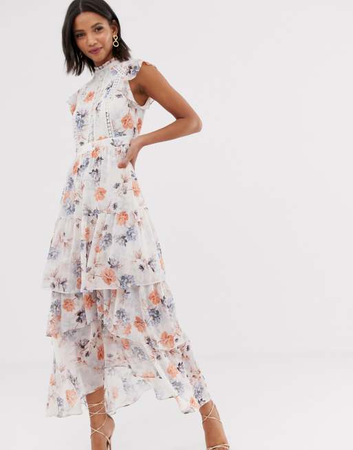 Forever New floral print tiered maxi dress in multi | ASOS