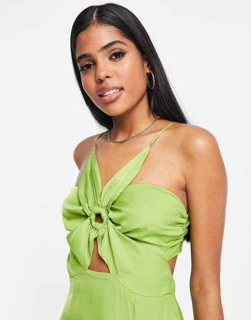 AsYou satin cut out dress in green - ShopStyle