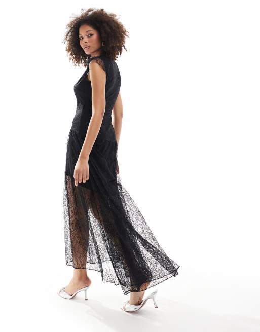 Forever New flutter sleeve lace maxi dress in black ASOS