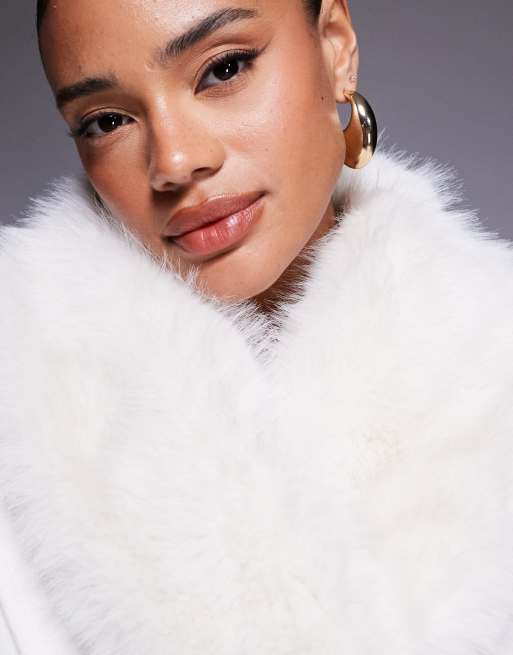 Forever New formal belted detachable faux fur shawl collar coat in white, 3 of 4