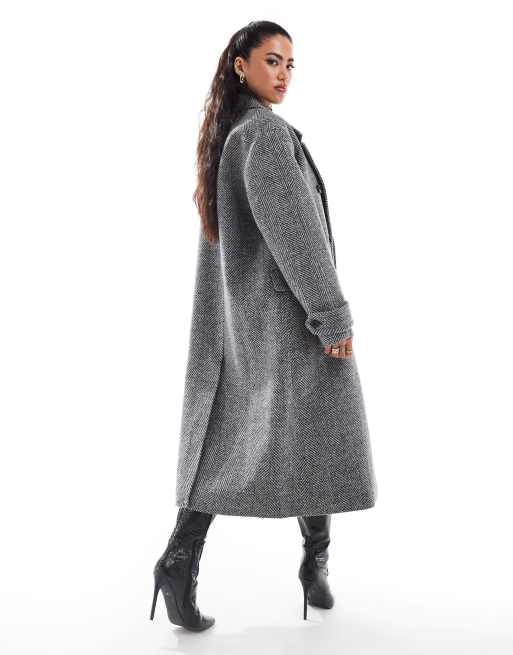 Forever New formal coat in light grey herringbone