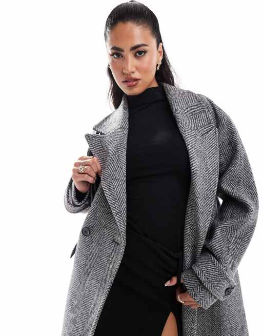 Forever New formal coat in light grey herringbone