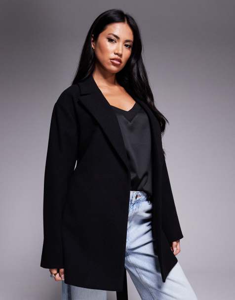 Forever New formal smart wrap coat in black - view 1
