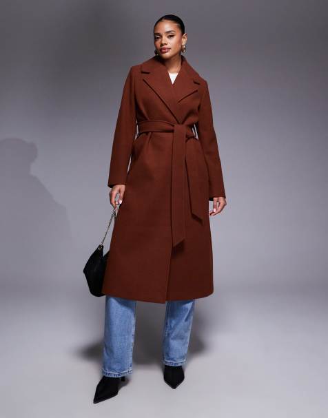 Forever New formal wool blend wrap belted longline coat in rust - view 1