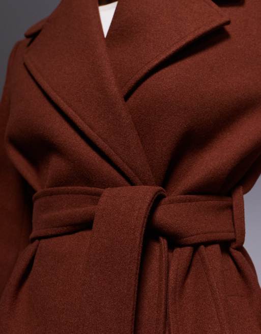 Forever New formal wool blend wrap belted longline coat in rust, 2 of 4
