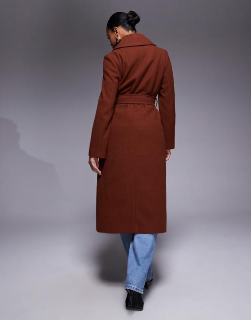 Forever New formal wool blend wrap belted longline coat in rust, 3 of 4